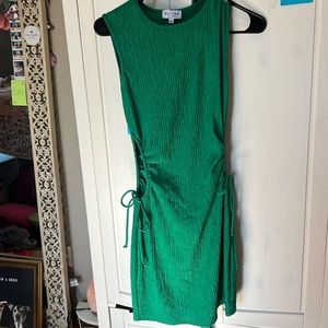 Green stretchy high neck sleeveless dress with scrunch holes on side
